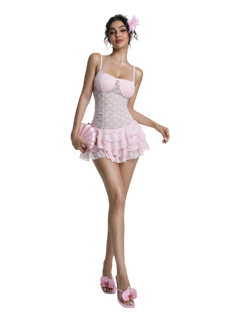 Sunset Petals Lace mini dress (Pink) - Angel Ruche