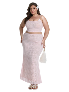Coral Veil Lace Two Piece Set (Pink) - Angel Ruche