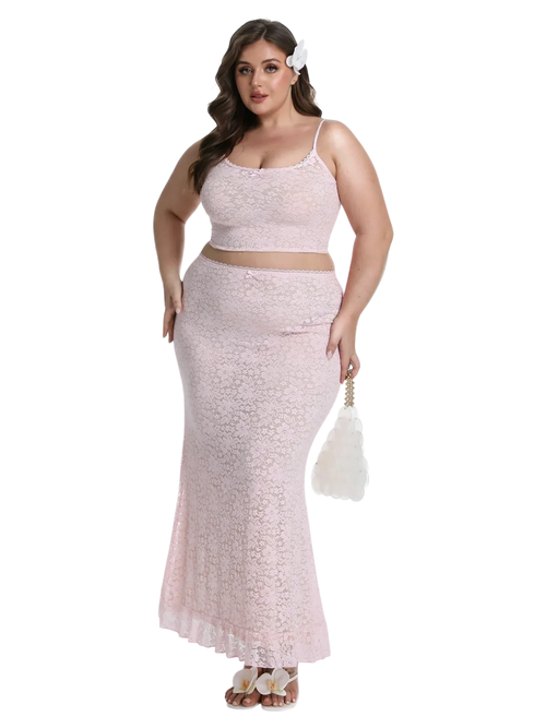 Coral Veil Lace Two Piece Set (Pink) - Angel Ruche