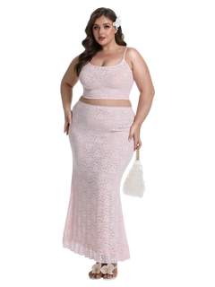 Coral Veil Lace Maxi Skirt (Pink)