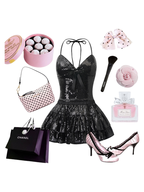 Onyx Fairydust Sequin Matching Set (Black)