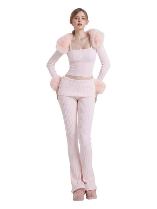 Colette Cable Knit Fold‑Over Pants - Angel Ruche