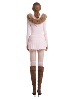 Fur Trim Strawberry Milk Cable Knit Cardigan (Pink) - Angel Ruche
