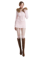 Fur Trim Strawberry Milk Cable Knit Cardigan (Pink) - Angel Ruche