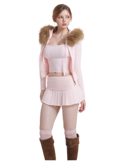 Strawberry Milk Cable Knit Fold Over Mid-Rise Skirt (Pink)