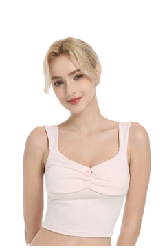 Rose Buds Cotton Crop Tank Top (Baby Pink) - Angel Ruche