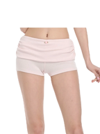 Rose Buds Cotton Fold Over Ruched Shorts (Baby Pink) - Angel Ruche