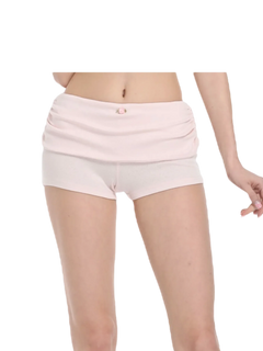 Rose Buds Cotton Fold Over Ruched Shorts (Baby Pink) - Angel Ruche