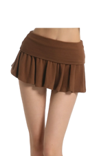 Brown Pilate Princess Fold Over Flare Mini Skirt - Angel Ruche