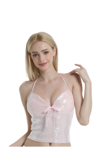 Rosette Fairy Dust Sequin Halter Top (Pink)