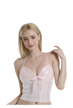 Rosette Fairy Dust Sequin Halter Top (Pink)