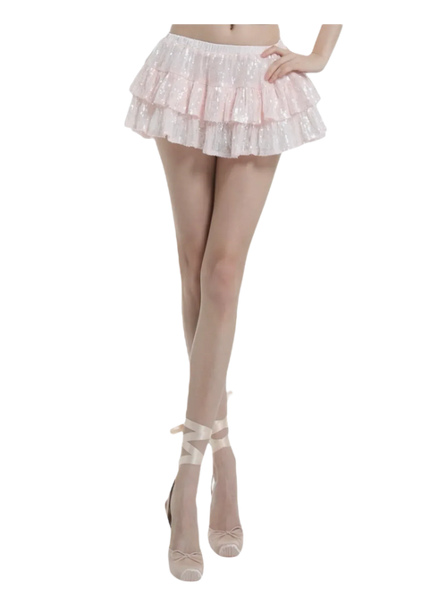 Rosette Fairy Dust Sequin Mini Skirt + Petticoat (Pink) - Angel Ruche