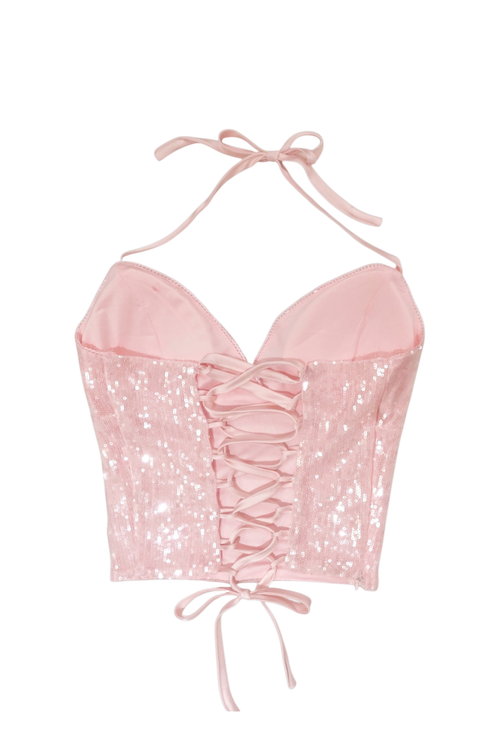 Rosette Fairy Dust Sequin Halter Top (Pink)