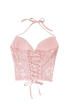 Rosette Fairy Dust Sequin Halter Top (Pink) - Angel Ruche