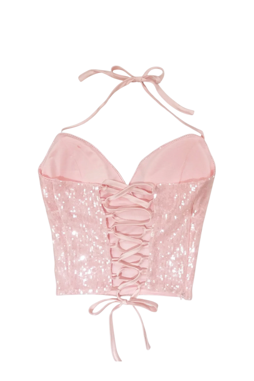 Rosette Fairy Dust Sequin Halter Top (Pink) - Angel Ruche