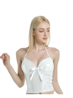 Diamond Fairy Dust Sequin Halter Top (White) - Angel Ruche