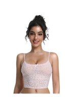 Coral Veil Lace Crop Top (Pink) - Angel Ruche