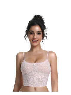 Coral Veil Lace Crop Top (Pink) - Angel Ruche