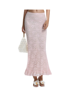 Coral Veil Lace Maxi Skirt (Pink)