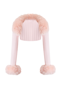 Colette Pink Fur Cable Knit Bolero Cardigan