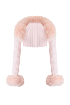 Colette Pink Fur Cable Knit Bolero Cardigan - Angel Ruche