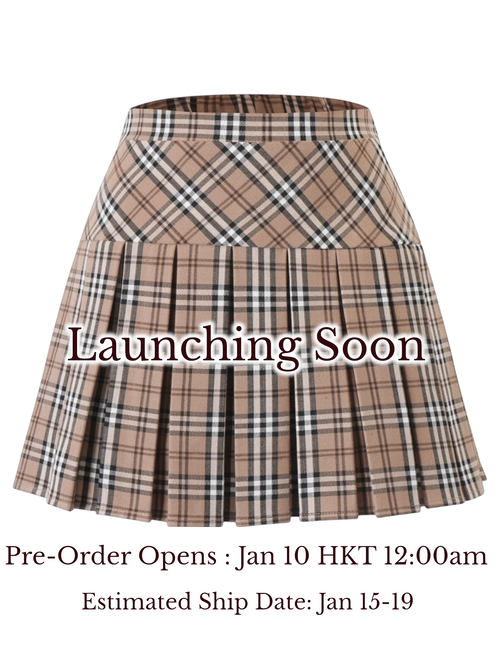Girly Plaid Pleated High Rise Skirt (Khaki)