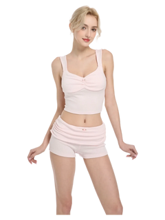 Rose Buds Cotton Matching Set (Baby Pink) - Angel Ruche
