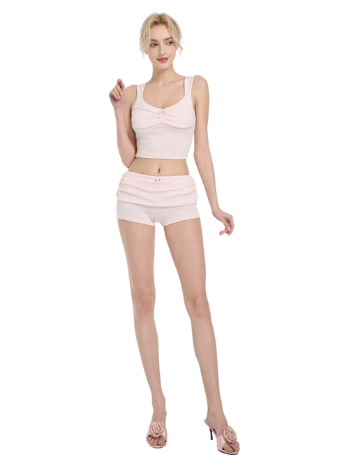 Rose Buds Cotton Matching Set (Baby Pink) - Angel Ruche