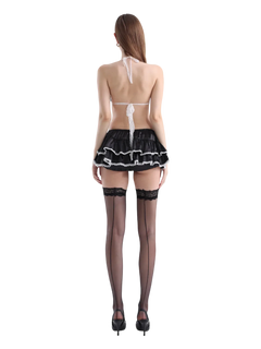 Ribbon Lace Thigh High Socks (Black) - Angel Ruche
