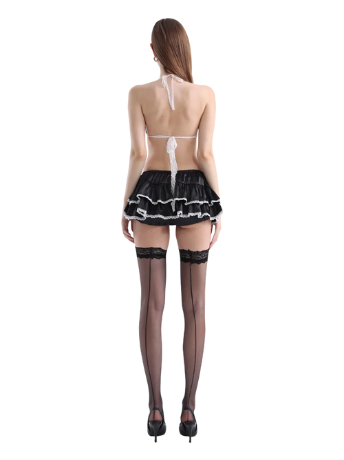 Ribbon Lace Thigh High Socks (Black) - Angel Ruche