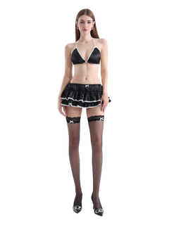 Ribbon Lace Thigh High Socks (Black)