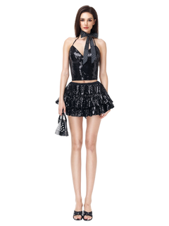 Onyx FairyDust Sequin Mini Skirt + Petticoat (Black)