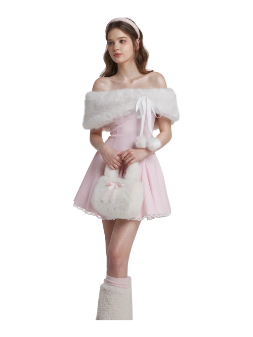 Sugar Pom Fur Pullover Cape (White) - Angel Ruche