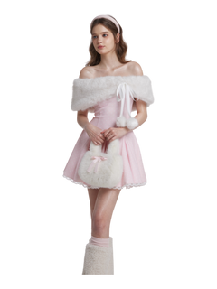 Sugar Pom Fur Pullover Cape (White)