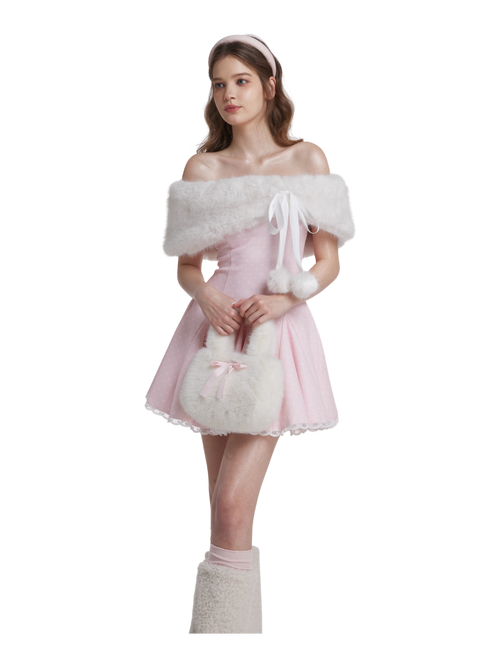 Sugar Pom Fur Pullover Cape (White)