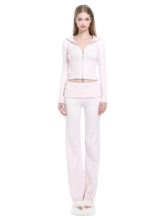 That Girl Rib Knit Fold Over Straight Leg Pants (Baby Pink) - Angel Ruche
