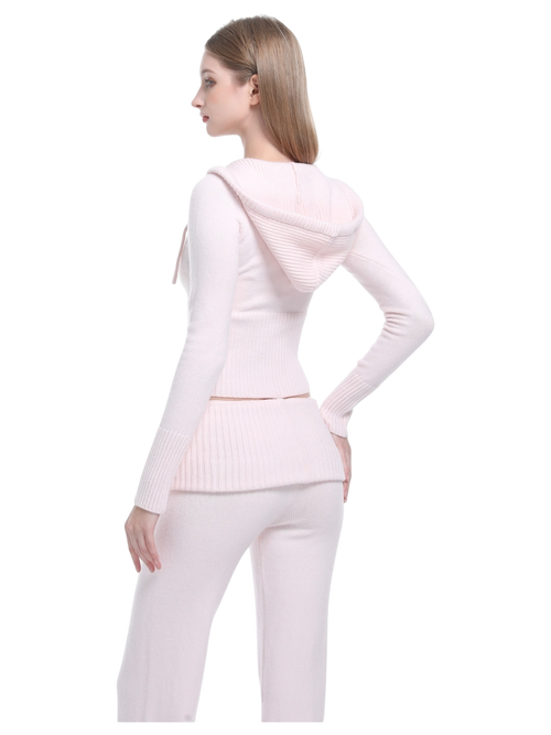 That Girl Rib Knit Slim Fit Zip Up Cardigan (Baby Pink)