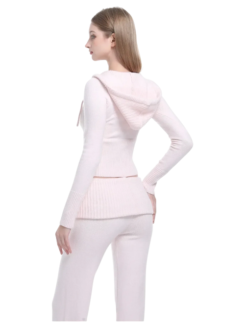 That Girl Rib Knit Fold Over Straight Leg Pants (Baby Pink) - Angel Ruche