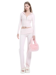 That Girl Rib Knit Fold Over Straight Leg Pants (Baby Pink) - Angel Ruche