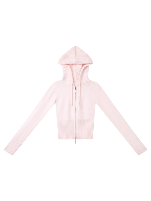 That Girl Rib Knit Slim Fit Zip Up Cardigan (Baby Pink) - Angel Ruche