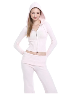 That Girl Rib Knit Fold Over Straight Leg Pants (Baby Pink) - Angel Ruche