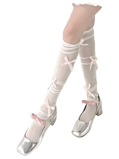 Tulle Ribbon Loose Socks (Pink)