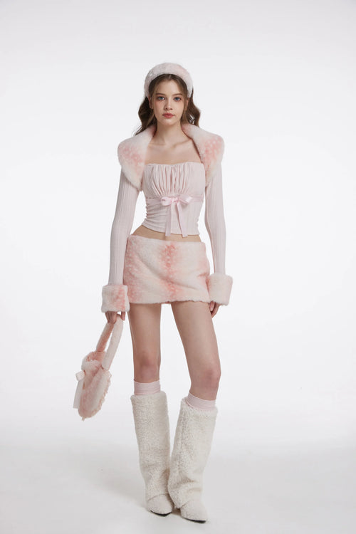 My True Form Fawn Mid-Rise Fur Lace Skirt (Pink)