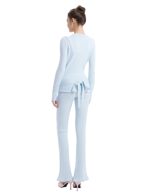 Colette Cable Knit Fold‑Over Pants (Ice Blue)