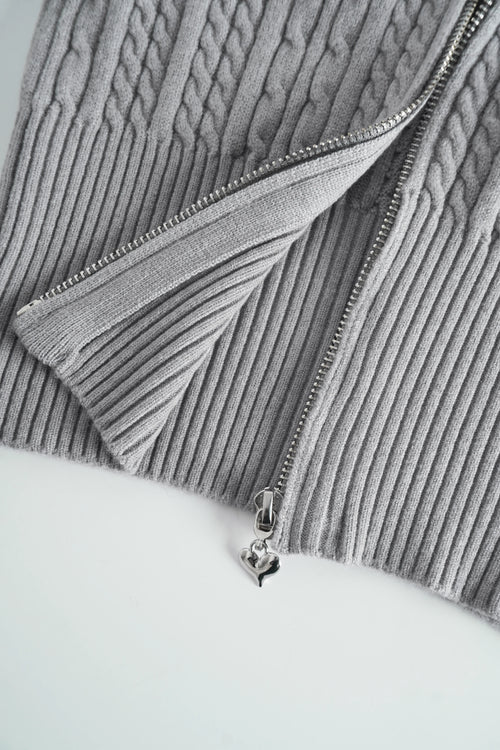 Fur Trim Cozy Cloud Cable Knit Cardigan (Grey) - Angel Ruche