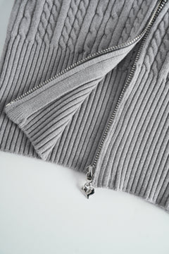 Fur Trim Cozy Cloud Cable Knit Cardigan (Grey)