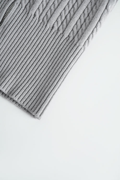 Fur Trim Cozy Cloud Cable Knit Cardigan (Grey)