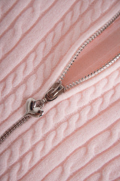 Fur Trim Strawberry Milk Cable Knit Cardigan (Pink)