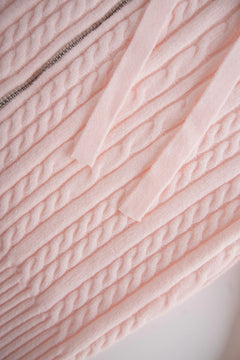 Fur Trim Strawberry Milk Cable Knit Cardigan (Pink) - Angel Ruche