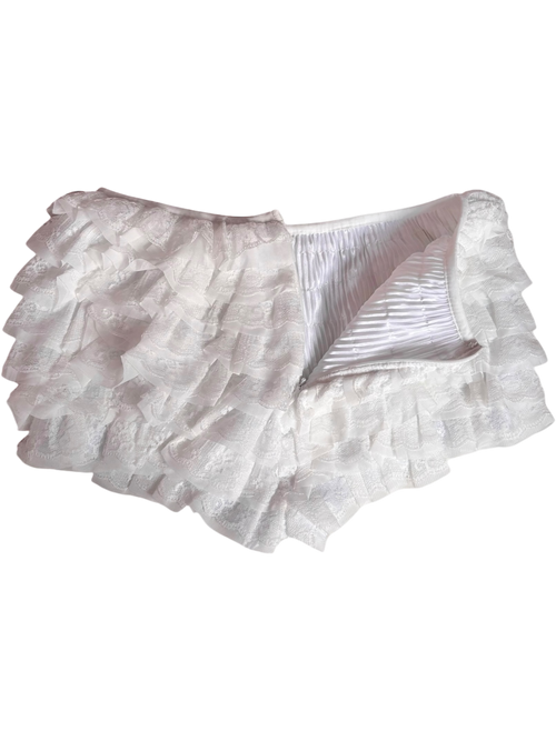 Delicate Chiffon Ruffle Shorts - White Lace